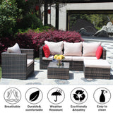 Rattan Patio Furniture Set Wicker Sofa Cushioned Sectional Furniture Set Garden Patio Sofa Set (4 Pieces, Brown)