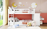 Full over Full Bunk Bed with 4 Drawers and 3 Shelves-White - Home Elegance USA