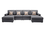 Nolan Gray Linen Fabric 4Pc Double Chaise Sectional Sofa with Pillows and Interchangeable Legs - Home Elegance USA