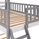 Twin Over Twin Bunk Bed Wood Bed with Roof, Window, Ladder ( Gray)(OLD SKU :LP000008AAE) - Home Elegance USA