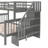 Stairway Twin-Over-Full Bunk Bed with Drawer, Storage and Guard Rail for Bedroom, Dorm, for Adults, Gray color(Old SKU: LP000219AAE) Home Elegance USA