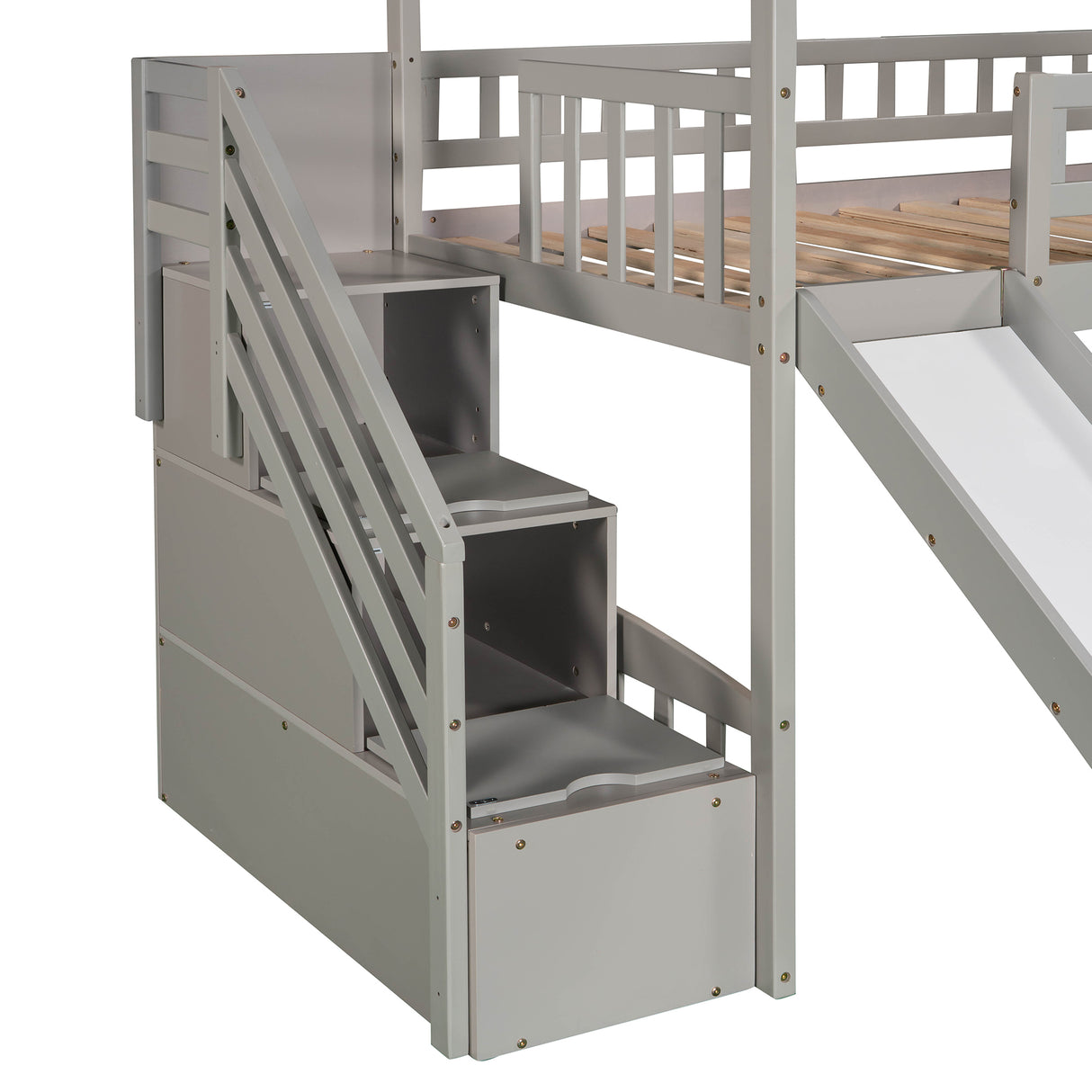 Twin Loft Bed with Two Drawers and Slide, House Bed with Slide, Gray (Old SKU: LP000130AAE) - Home Elegance USA