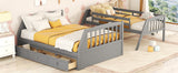 Twin-Over-Full Bunk Bed with Drawers，Ladder and Storage Staircase, Gray - Home Elegance USA