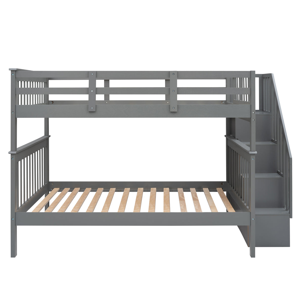 Stairway Full-Over-Full Bunk Bed with Storage and Guard Rail for Bedroom, Dorm, Gray(OLD SKU:LP000110AAE) - Home Elegance USA