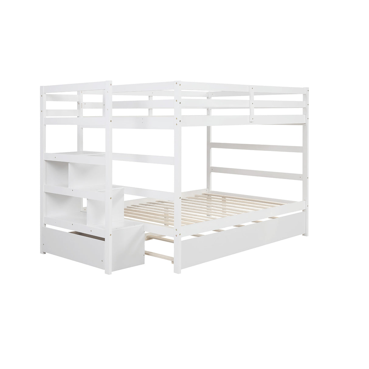 Full over Full Bunk Bed with Twin Size Trundle (White)(OLD SKU :LP000033AAK) - Home Elegance USA