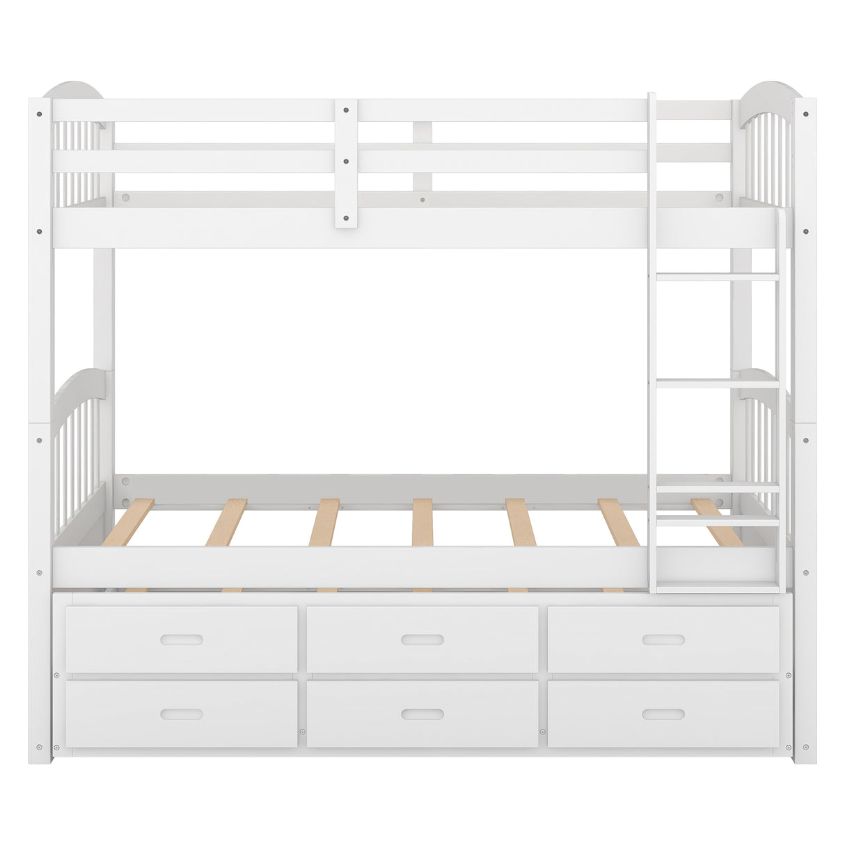 Twin over Twin Wood Bunk Bed with Trundle and Drawers,White - Home Elegance USA