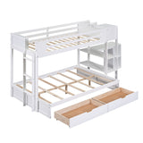 Wood Twin over Full Bunk Bed with Drawers, Shelves, Cabinets, L-shaped Desk and Magazine Holder, White - Home Elegance USA