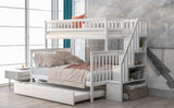 Twin over Full Bunk Bed with Trundle and Staircase,White - Home Elegance USA