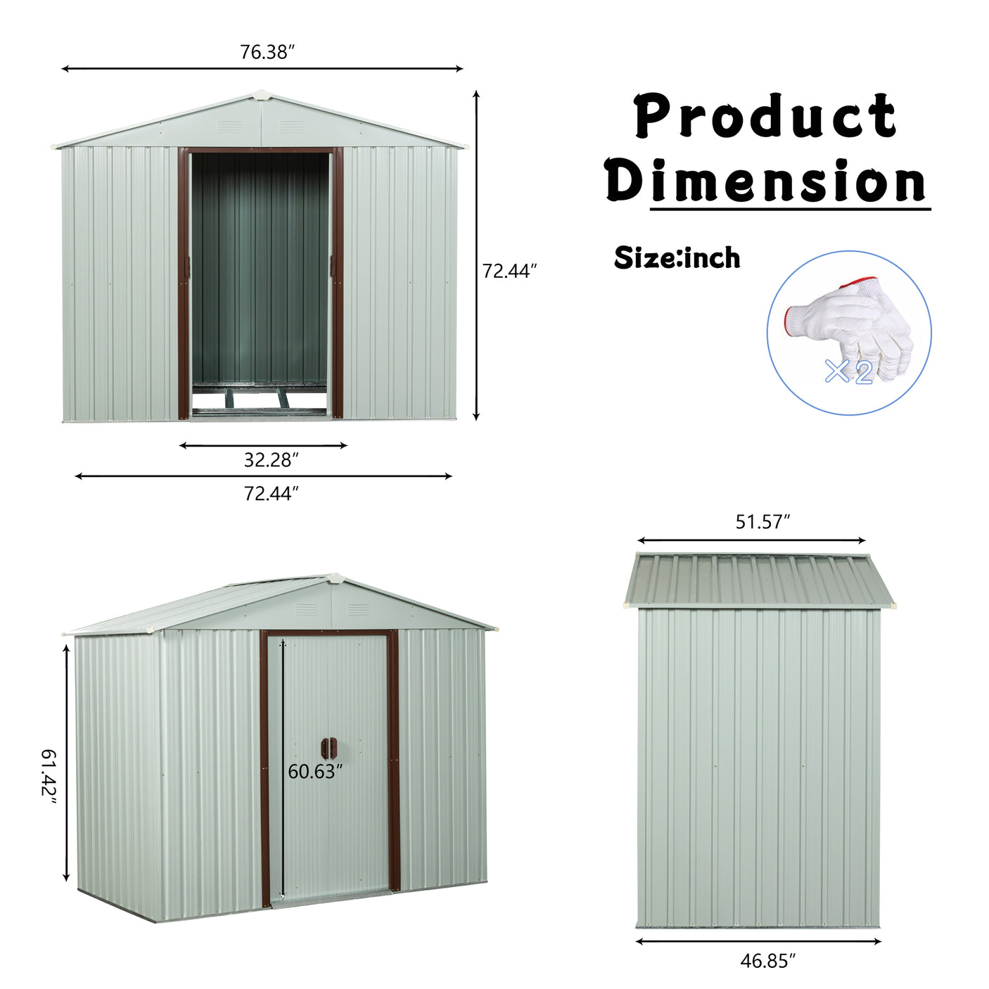 RY-SDYX56-W 6ft x 5ft Outdoor Metal Storage Shed White