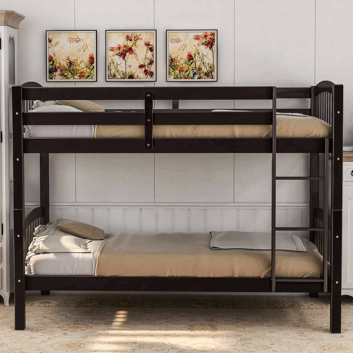 Twin Over Twin Bunk Bed with Ladder,Espresso ( OLD SKU: LP000066AAP) - Home Elegance USA