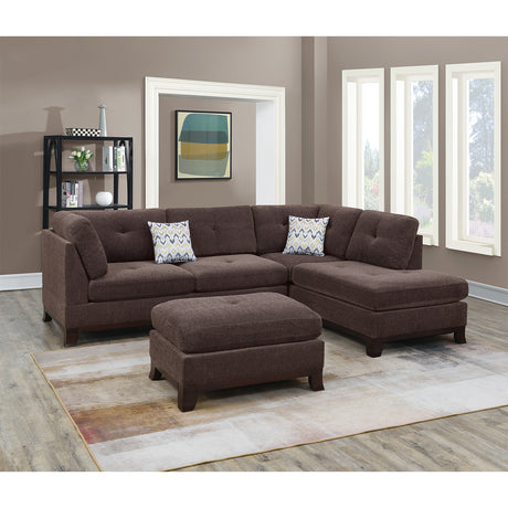 Chenille Reversible Sectional Sofa with Ottoamn in Dark Coffee - Home Elegance USA