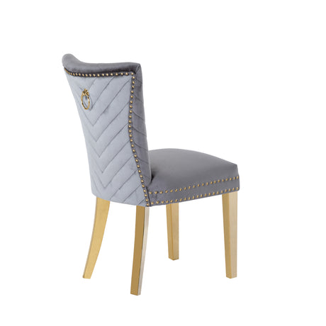 Eva 2 Piece Gold Legs Dining Chairs Finished with Velvet Fabric in Gray - Home Elegance USA