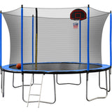 15FT Trampoline with Basketball Hoop Inflator and Ladder(Inner Safety Enclosure) Blue - W550S00009 - image - 2