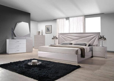 Florence White & Light Grey Lacquer Queen Platform Bed - 17852-Q | J&M