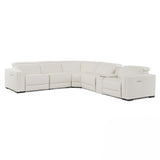 Vig Furniture Modrest Frazier - Modern White Leather Sectional Sofa with 3 Recliners + Console