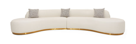 Vig Furniture Divani Casa Frontier - Glam White Fabric Curved Sectional Sofa with Beige Pillows