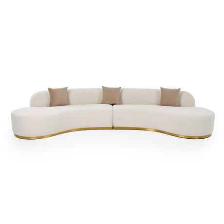 Vig Furniture Divani Casa Frontier - Glam Beige Fabric Curved Sectional Sofa with Beige Pillows