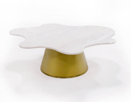 Vig Furniture Modrest Gabbro High - Glam White Marble and Gold Coffee Table
