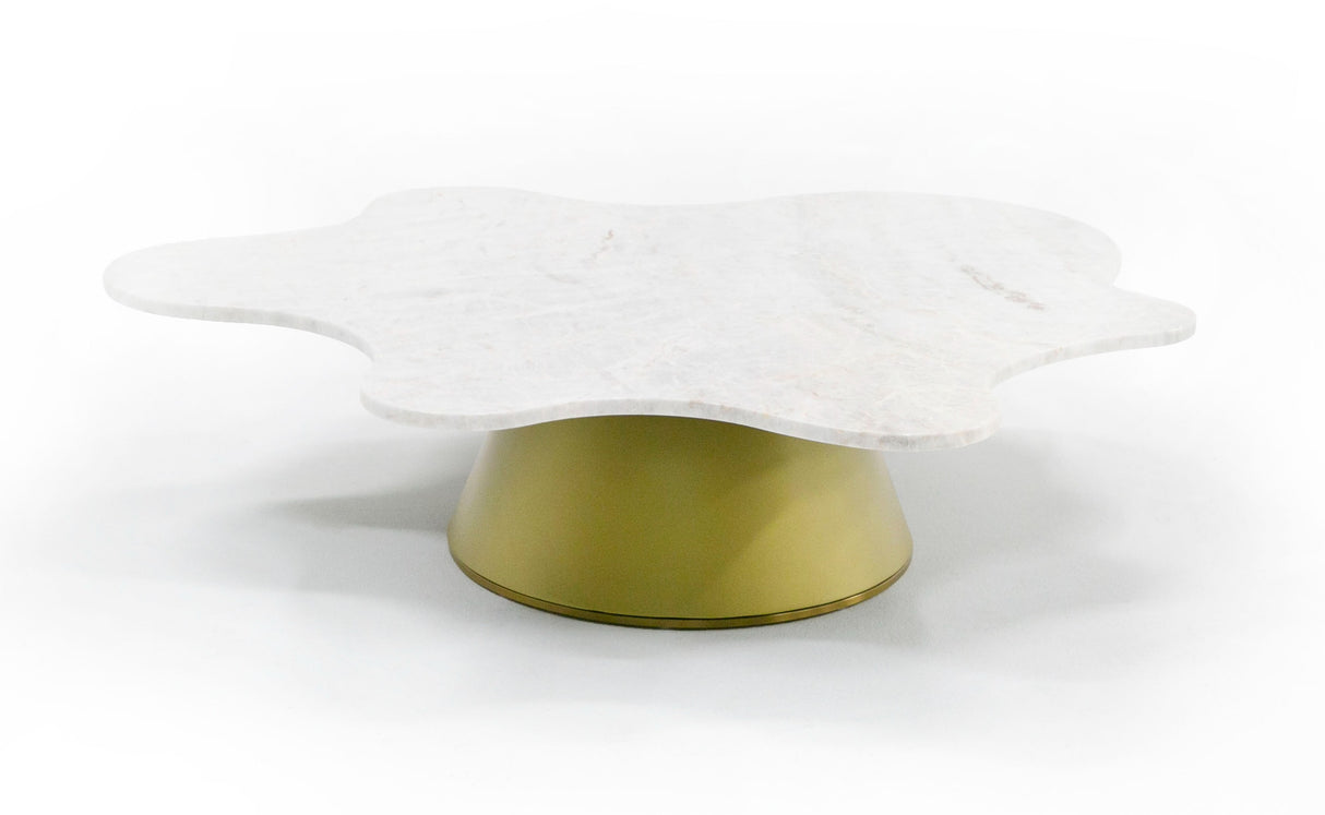 Vig Furniture Modrest Gabbro Low - Glam White Marble and Gold Coffee Table