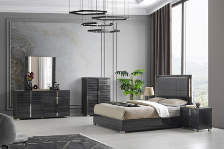J&M Furniture - Giulia 6 Piece Queen Bedroom Set In Gloss Pattern Grey - 103Q-6Set