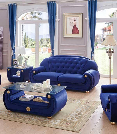 Esf Furniture - Giza Fabric Sofa In Dark Blue - Giza3Blue