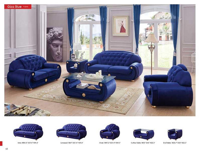 Esf Furniture - Giza Fabric 2 Piece Sofa Set In Dark Blue - Gizablue-2Set