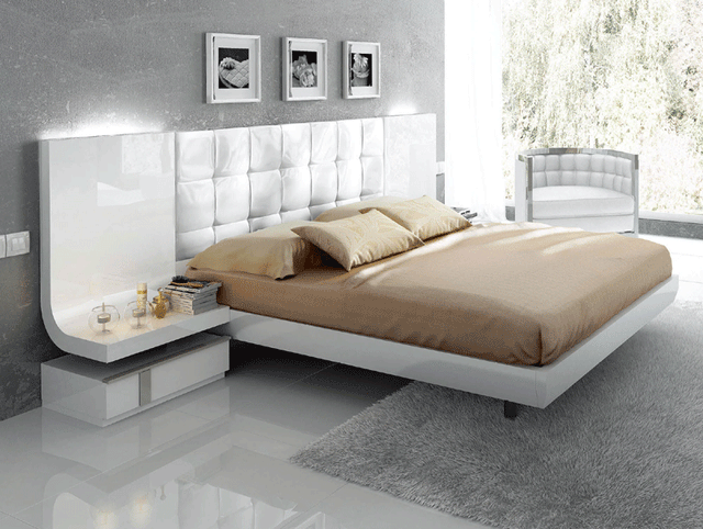 Esf Furniture - Granada Queen Platform Bed In White High Gloss Lacquer - Granada-Queen