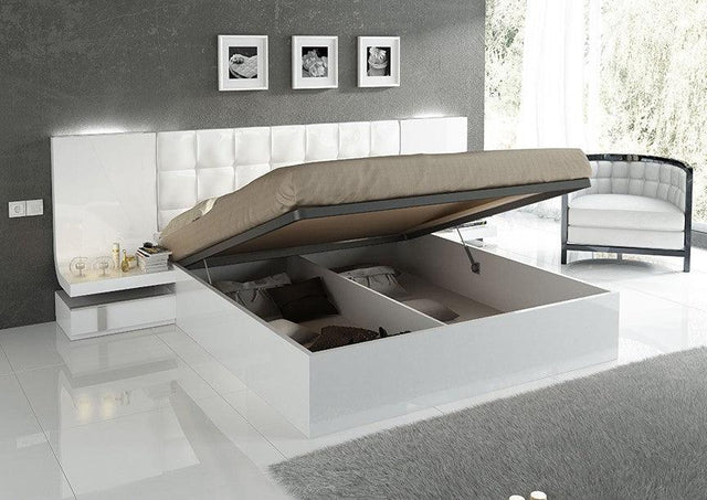 Esf Furniture - Granada Queen Platform With Storage Bed In White High Gloss Lacquer - Granada-Queenbed