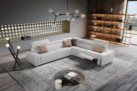 Vig Furniture Lamod Italia Bogart - Italian Modern Light Grey Leather Sectional Sofa Bed with Recliner