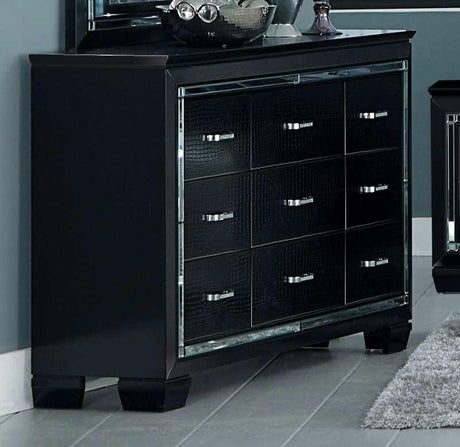 Allura Dresser 1916BK-5 by Homelegance | Black Finish with Faux Alligator Embossing