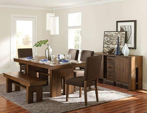 Sedley 6-Piece Dining Set by Homelegance | Walnut Finish & Chocolate Fabric Upholstery