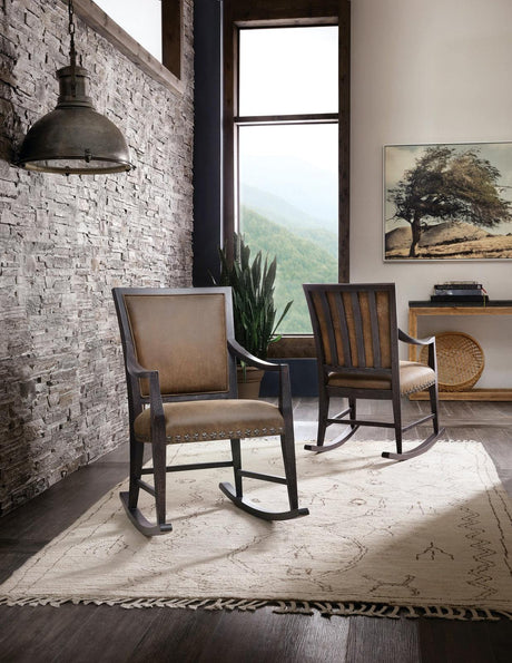 Big Sky Leather Casual Rocking Chair in Charred Timber - Hooker Furniture
