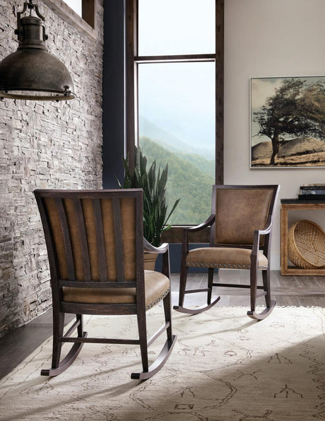 Big Sky Leather Casual Rocking Chair in Charred Timber - Hooker Furniture