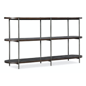 Rustic Industrial Oval Console Table with Shelves – Hooker Furniture