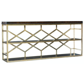 Giles Console Table Golden Madrone Burl & Champagne Metal – Hooker Furniture
