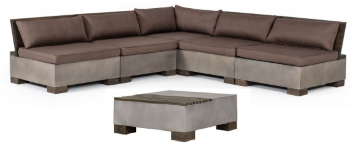 Vig Furniture Modrest Delaware - Modern Concrete Modular Small Sectional Sofa Set with Square Coffee Table
