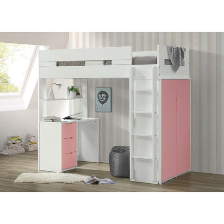 ACME Nerice Loft Bed in White & Pink 38040 Home Elegance USA
