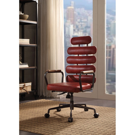ACME Calan Office Chair in Antique Red Top Grain Leather 92109 - Home Elegance USA