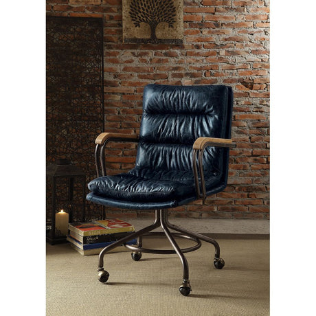 ACME Harith Office Chair in Vintage Blue Top Grain Leather 92417 - Home Elegance USA
