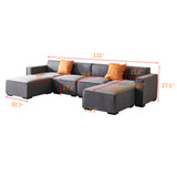 Modular U Shape Sectional Fabric Sofa (Grey) - Home Elegance USA