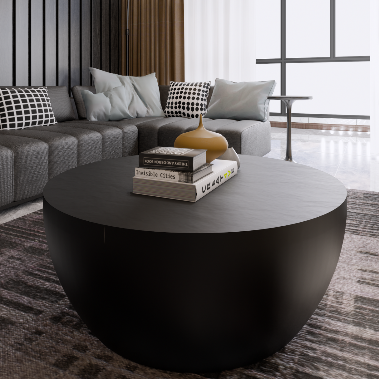 Contemporary solid wood round coffee table, Round drum solid wood coffee table Home Elegance USA
