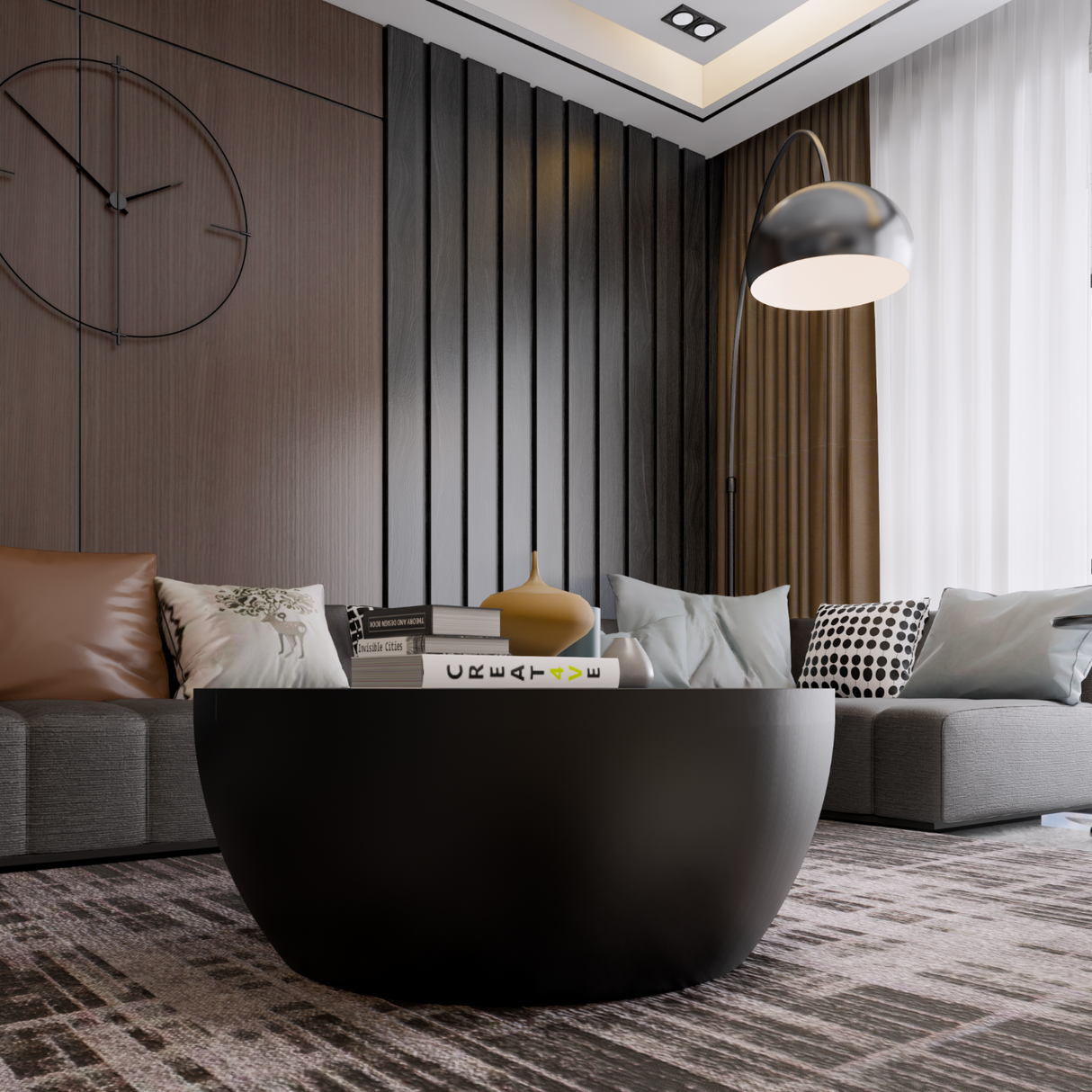 Contemporary solid wood round coffee table, Round drum solid wood coffee table Home Elegance USA