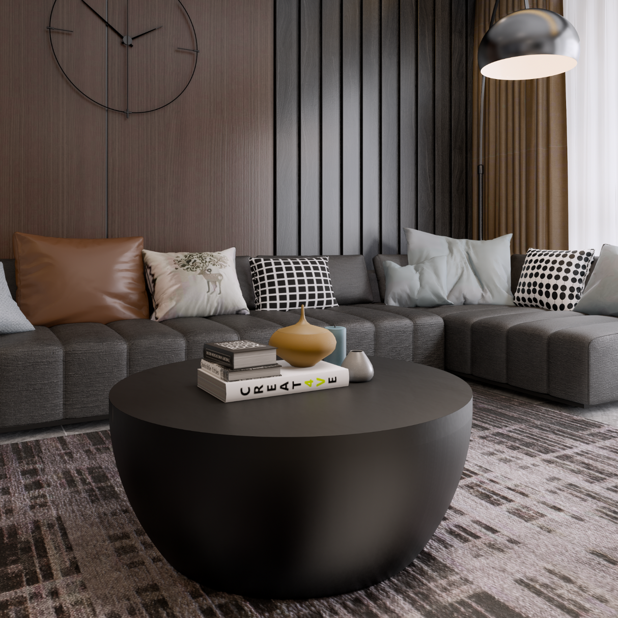 Contemporary solid wood round coffee table, Round drum solid wood coffee table Home Elegance USA