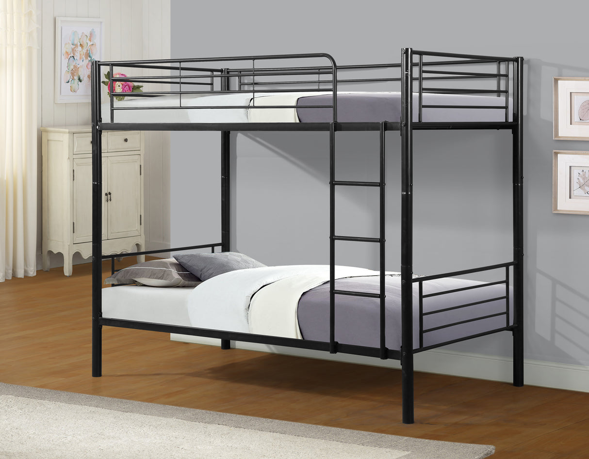 Twin over twin Metal Bunk Bed  Black - Home Elegance USA