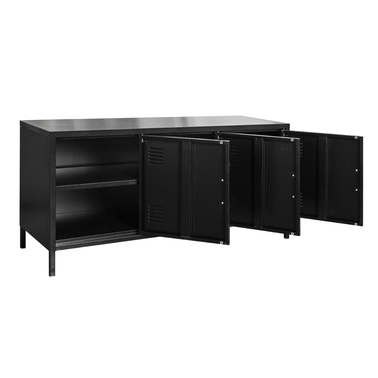 3 Door Metal Locker TV Cabinet with Shelf Industrial Steel Storage Cabinet TV Stand for Living Room (Black) Home Elegance USA
