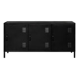 3 Door Metal Locker TV Cabinet with Shelf Industrial Steel Storage Cabinet TV Stand for Living Room (Black) Home Elegance USA