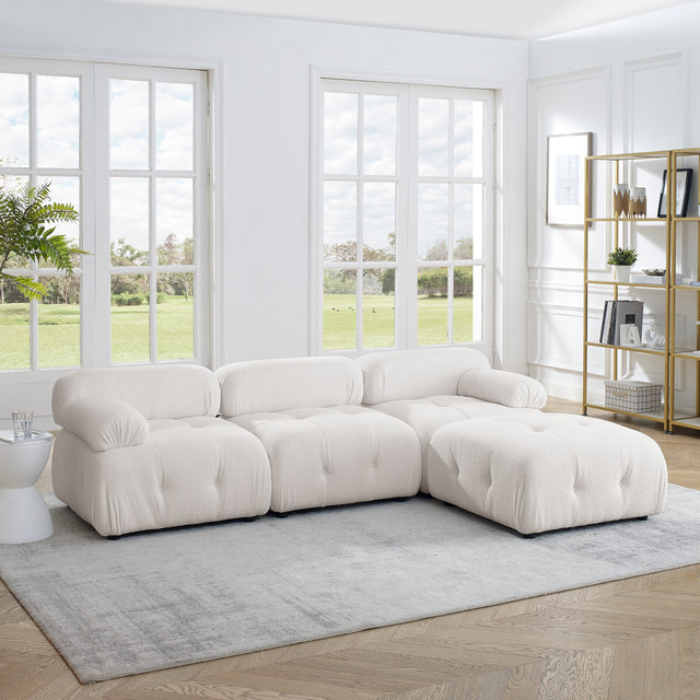 Modular Sectional Sofa, Button Tufted Designed and DIY Combination,L Shaped Couch with Reversible Ottoman, Ivory Teddy Fabric - Home Elegance USA