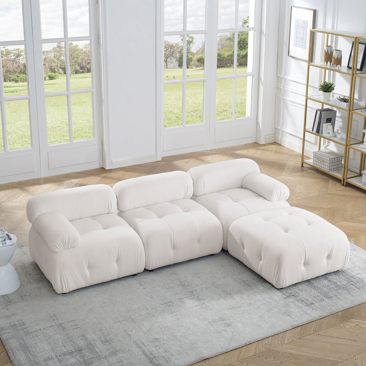 Modular Sectional Sofa, Button Tufted Designed and DIY Combination,L Shaped Couch with Reversible Ottoman, Ivory Teddy Fabric - Home Elegance USA