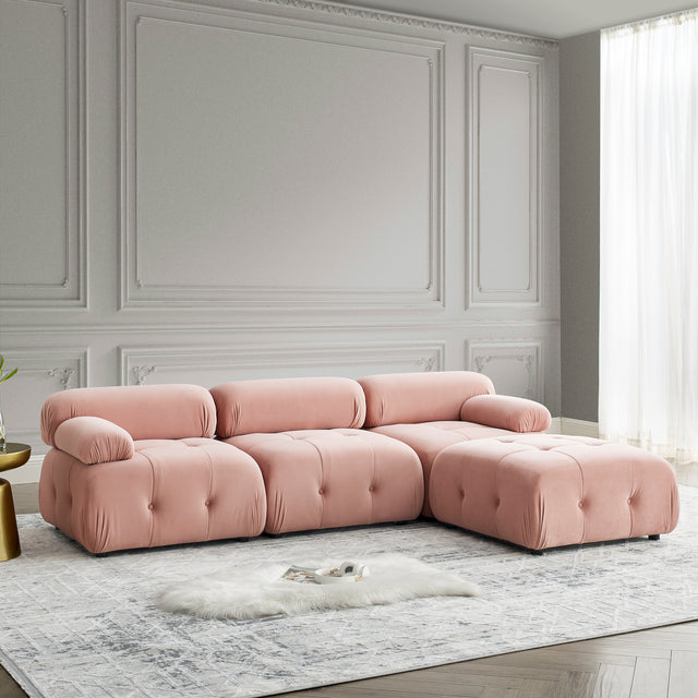Modular Sectional Sofa, Button Tufted Designed and DIY Combination,L Shaped Couch with Reversible Ottoman, Pink Velvet - Home Elegance USA