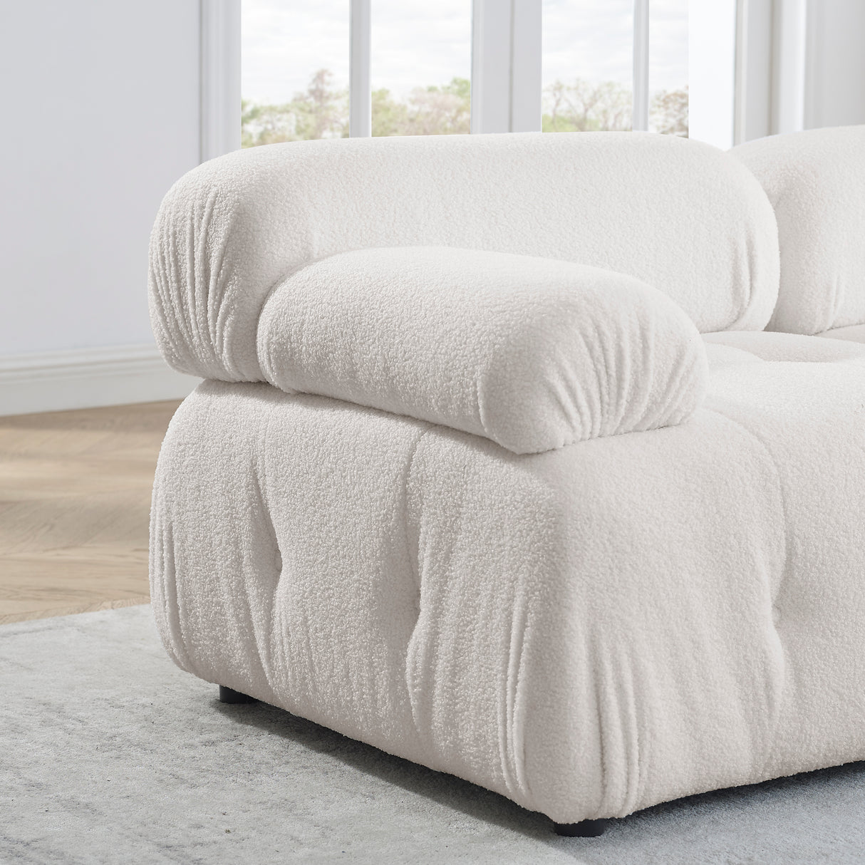 Modular Sectional Sofa, Button Tufted Designed and DIY Combination,L Shaped Couch with Reversible Ottoman, Ivory Teddy Fabric - Home Elegance USA